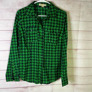 MICHAEL Michael Kors 100% Cotton Navy Blue Geometric Print Button‎ Up Large